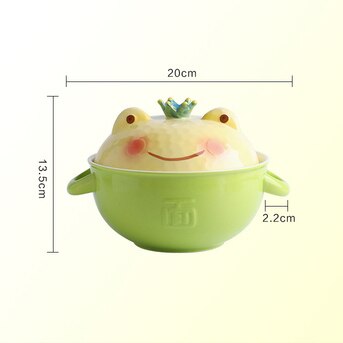 Cuencos de cerámica creativos para niños, recipiente de comida para fruta, rana de dibujos animados debajo de los platos esmaltados de 8,5 pulgadas: bowl with lid yellow