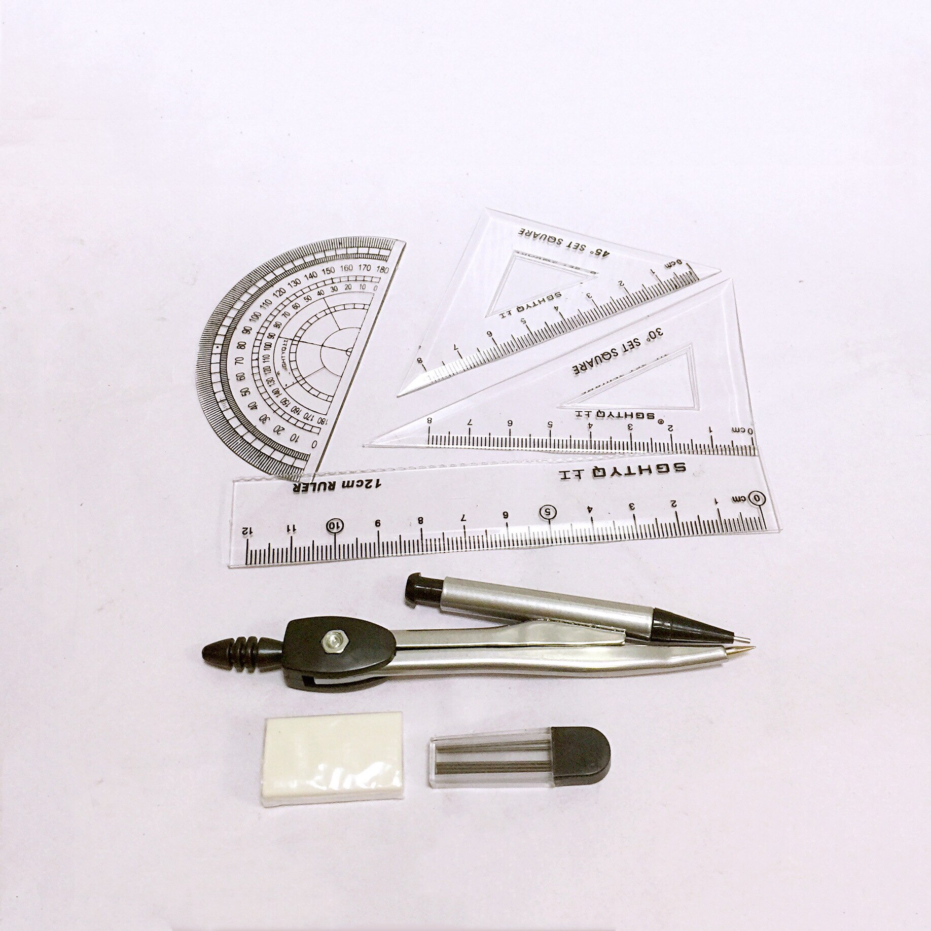 Ruler Rubber Compass Set Special Compass Set for Students Drawing Measurement Examination Dedicated Ruler