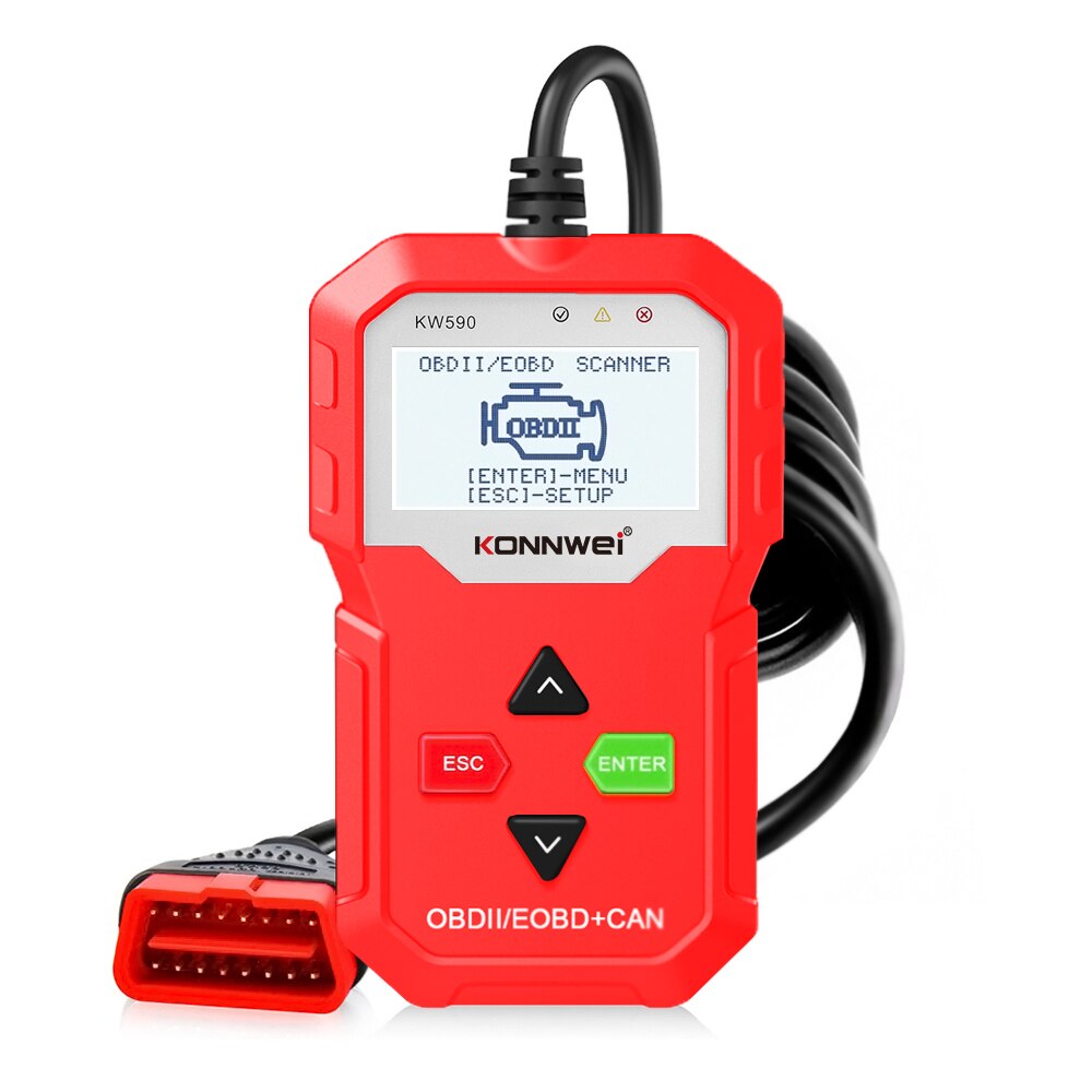 KONNWEI – KW590 outil de Diagnostic automatique de voiture, lecteur de Code, prise OBD2, Scanner de véhicule, prise en charge de plusieurs marques, langues,: RED