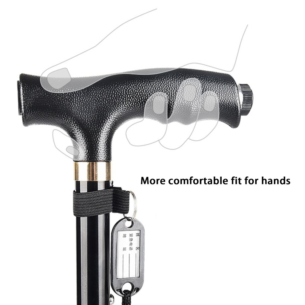 Multi-function Safety Walking Stick Elderly Folding Cane With LED Lights And Nameplate Stable Non-slip Walking Stick