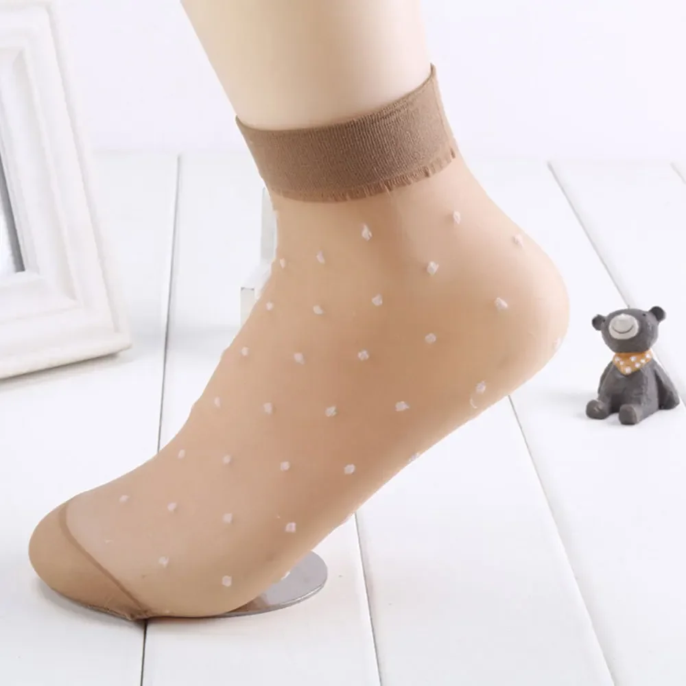 20 Stuks = 10Pairs Dot Zijden Sokken Vrouwen Transparante Dunne Ademende Zomer Nylon Korte Voorraad Vrouwelijke Antislip stretch Enkel Sexy Sok