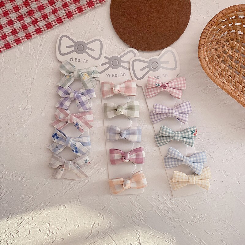 5 Stks/set Bows Baby Girl Clips Plaid Haarspeldjes Kids Meisjes Haarspelden Kinderen Haar Clip Kindje Hoofdband Accessoires