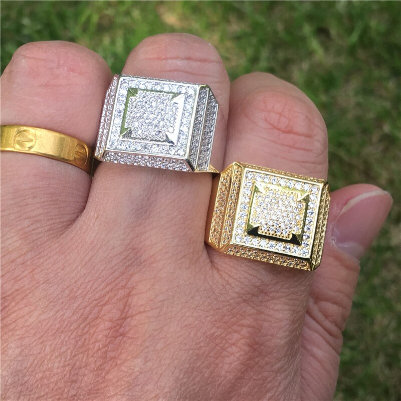 Male Hiphop Chain Ring Micro Pave AAAAA cz 925 Sterling Silver Party Wedding Band Rings for men Iced out rock Jewelry