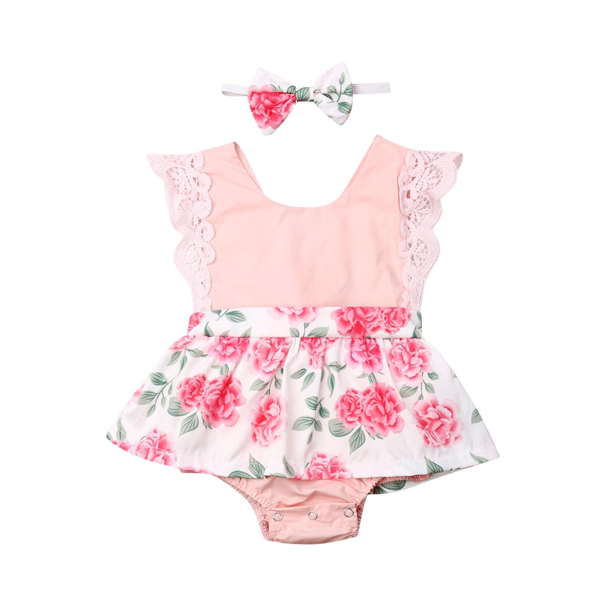 2 stuks babymeisjes bodysuit casual bloemenprint jumpsuit overall kinderkleding zomer bodysuit + hoofdband katoenen meisjes playsuit zonnepak: B / 3t