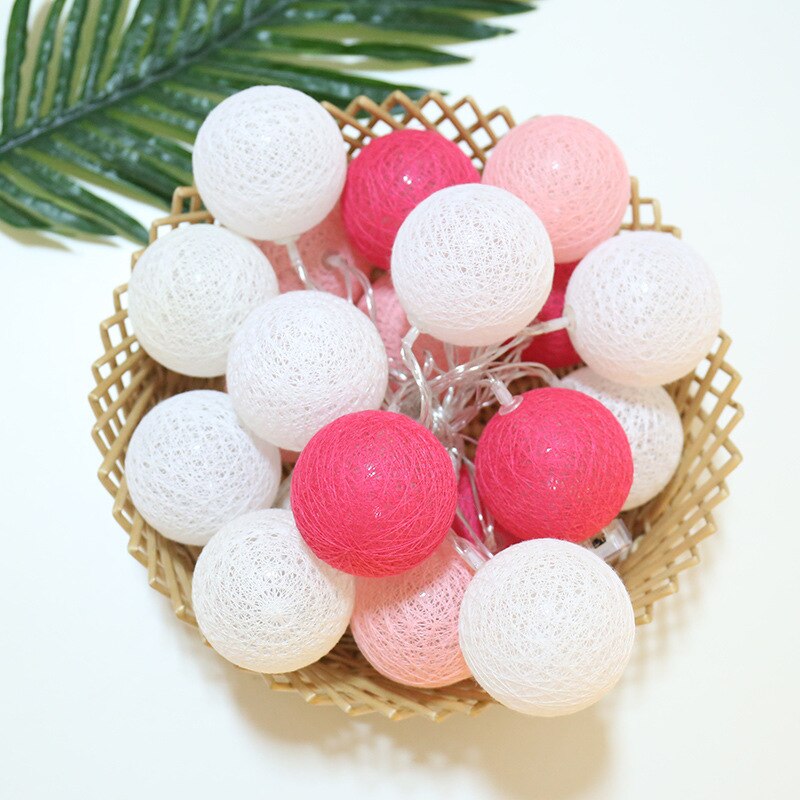 10/20 LED Cotton Ball Led Lights Battery Powered Festoon Led Light Garland Fairy Lights Year Room Decor Christmas Decoration: Pink / 1m 10Led