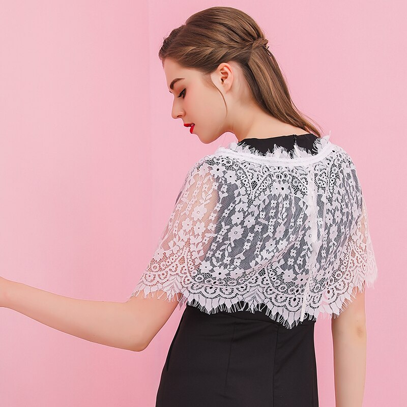 Dinntty Vrouwen Kant Bruiloft Sjaals Wrap Sheer Tulle Geplooide Bruids Off the Shoulder Stola voor Avond Prom Party Dress