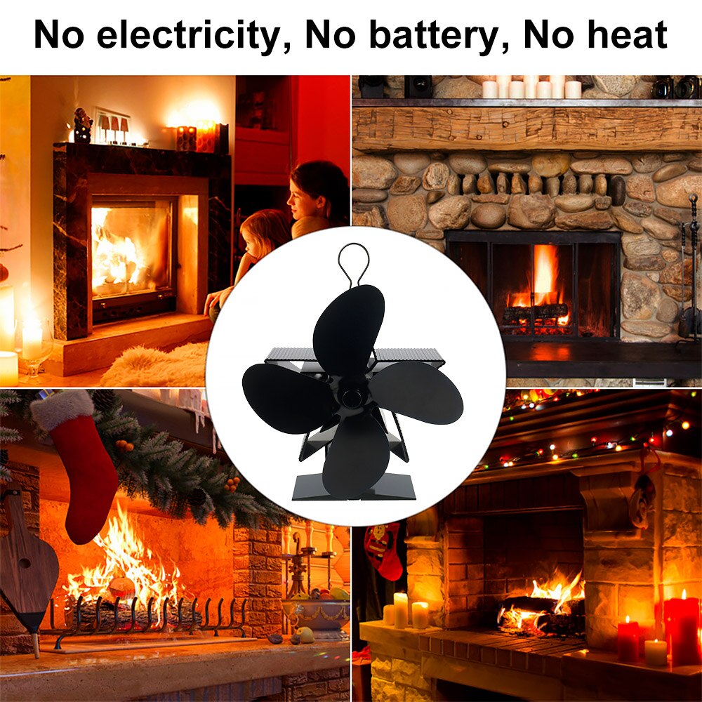 Distribution de chaleur à la maison de ventilateur tranquille de brûleur à bois de rondin de la cheminée 4 noire ventilateur de poêle à moteur thermique de lame avec le thermomètre