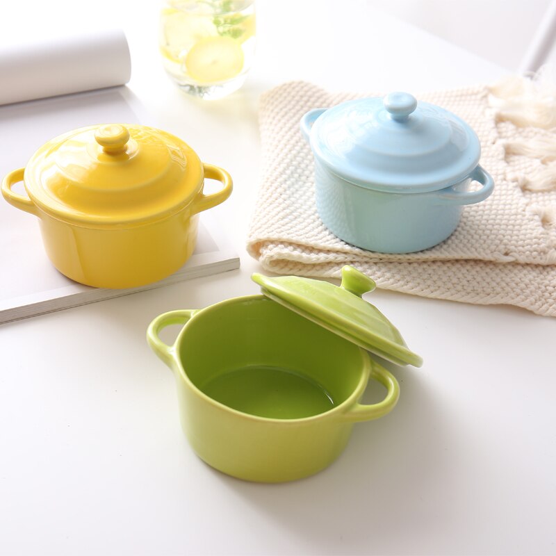 223ML Mini Steamed Egg Bowl for Cake Baking Ceramic with Lid Baking Bowl Children's Special Dessert Soup Bowl Stew Pot