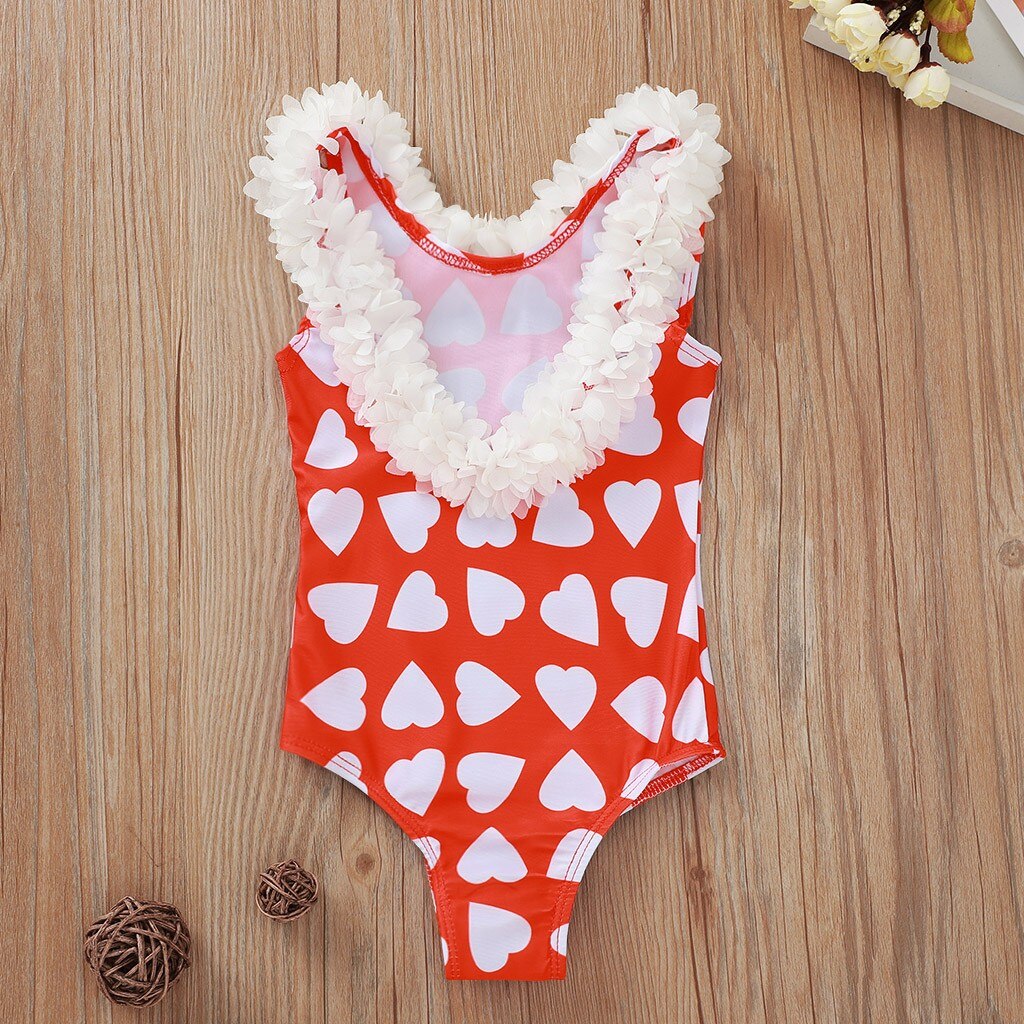 Baby Kids Girls Summer Heart-Shaped Printed Bikini One Piece Swimwear Swimsuit Bikini One-Piece Bodysuit Swimwears for Girl