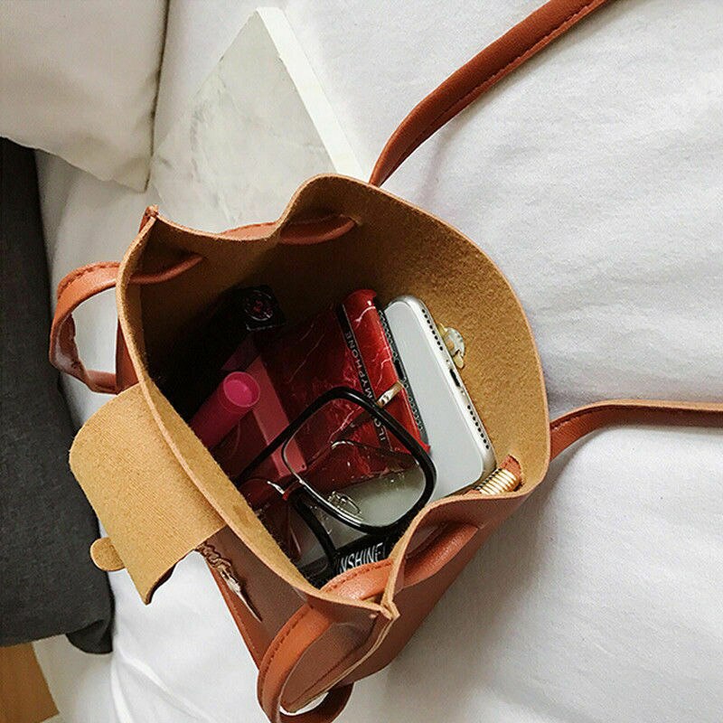 Women Ladies Leather Handbag Solid Hasp With Cute Pendant Shoulder Messenger Crossbody Bag Party Bag