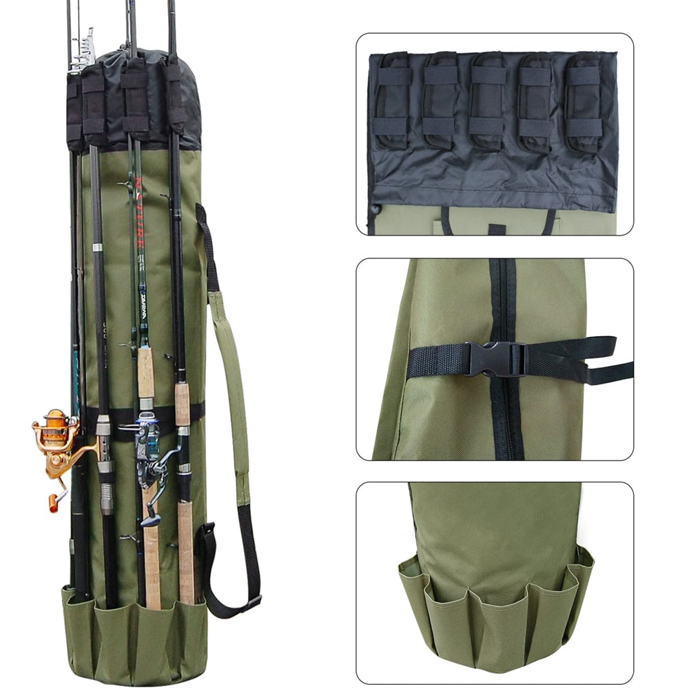 Duurzaam Canvas Hengel &amp; Reel Organisator Tas Houder Staaf Carrier Pole Case Grote Capaciteit Waterdichte Vistuig