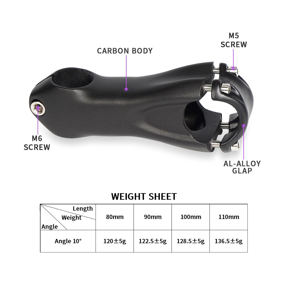 Road Bicycle Carbon Stem Black Matte Bicycle Accessories 10 Degree Bike Stem Carbon 80 90 100 110mm