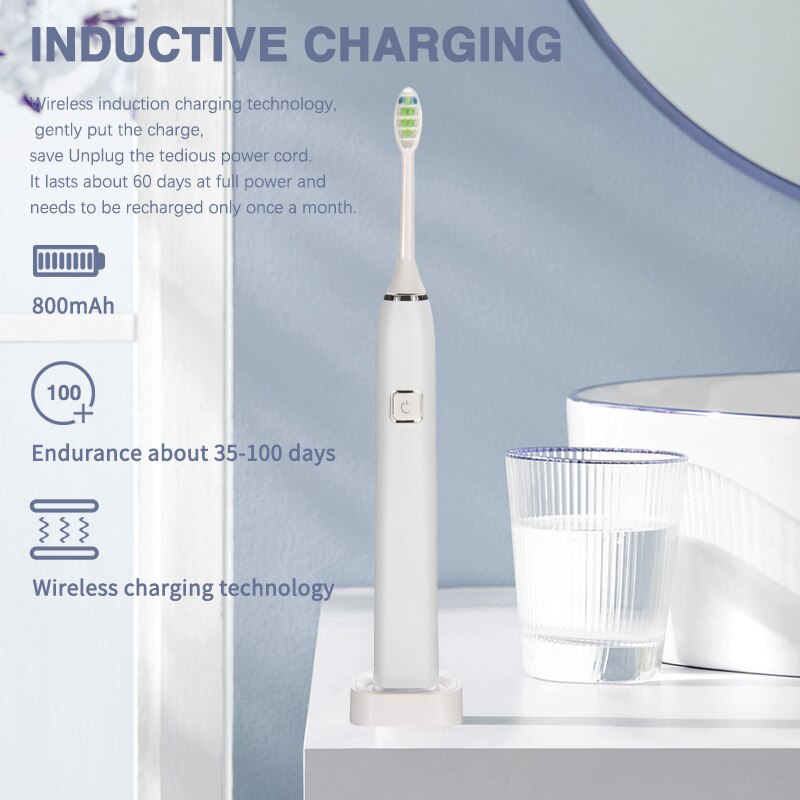 Boyankang Sonic Rechargeable Electric Toothbrush IPX7 Waterproof Inductive Charging 6 Replaceable Heads Dupont Bristles BYK33