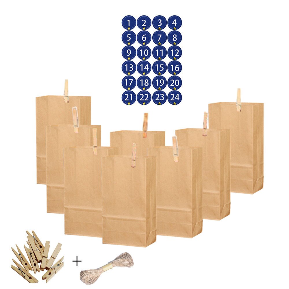 24pcs/set Kraft Paper Bag Christmas Bag Treat Candy Box Birthday Year Party Favor Stand Bags: D