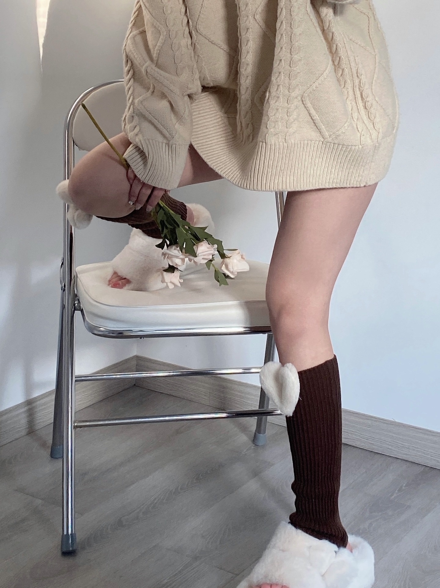 Ydémo – cuissardes chaudes pour femmes, bottes tricotées, chaussettes fines, couvre-jambes, style Harajuku, collection printemps et hiver: Coffee