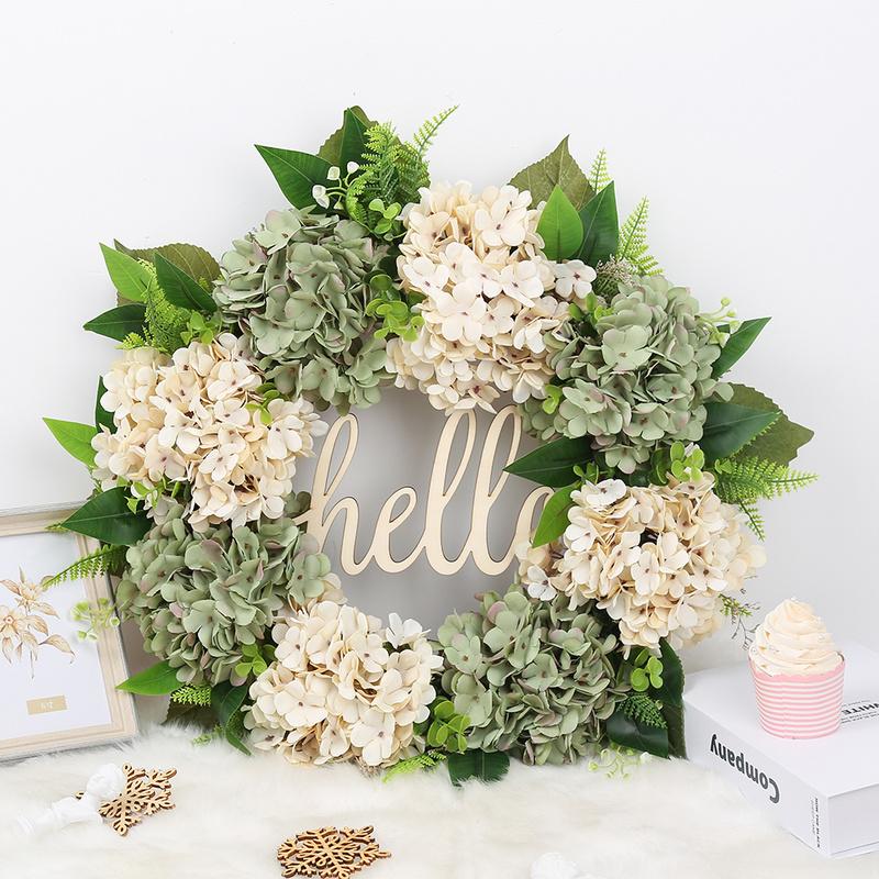 22 tuuman vihreä hortensia seppele etuovi seppele kevät seppele käsintehty hello wreath kodin koristelu