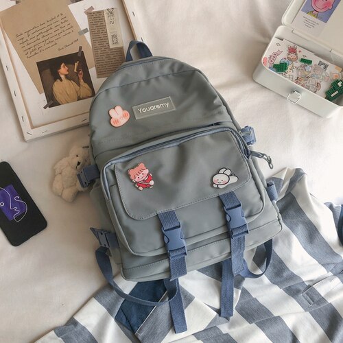 Femminile Rosa Carino Zaino Donne di Scuola di Nylon Impermeabile Zaini per Ragazzi di Grande Capacità Zainetto Harajuku 2020 Nuovo Bookbags: blue with toy