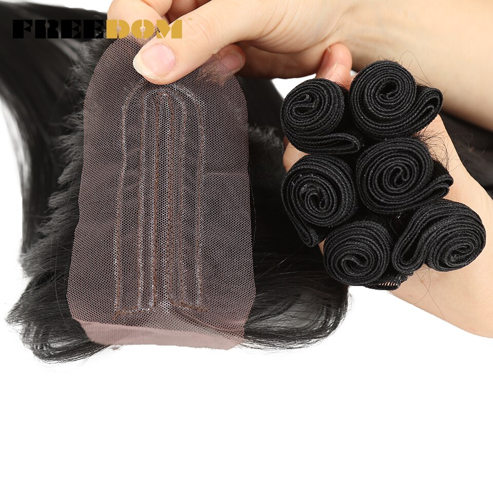 FREEDOM mèches Yaki synthétiques lisses ombrées de 16 à 20 pouces avec Closure, extensions de cheveux, lot de 7 pièces