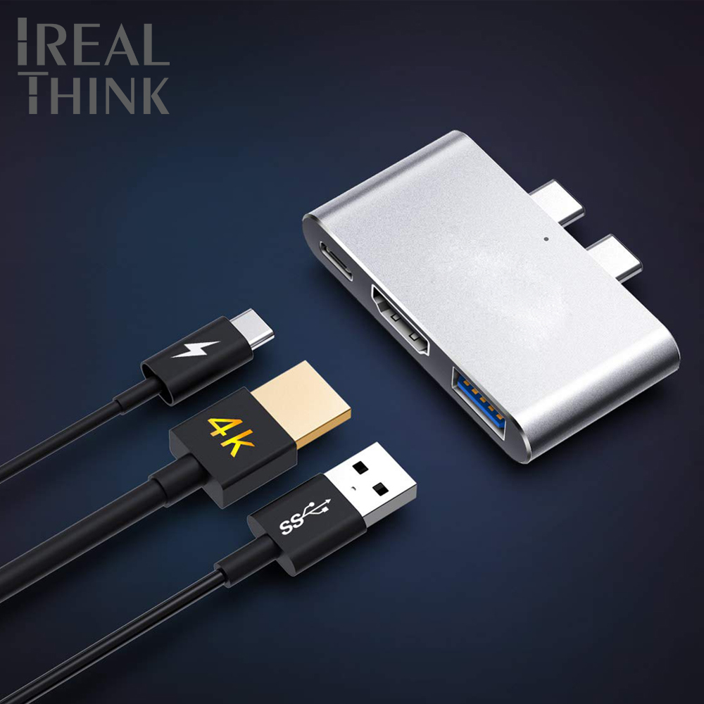 IREALTHINK Dual USB C Adapter Blitz 3 Hub HDMI Adapter Profi Dock Splitter USB Hub Typ c für Neue Macbook luft