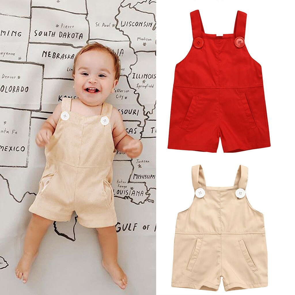 Newborn Infant Baby Boys Girls Cotton Sleeveless Solid Clors Romper Jumpsuit Straps Shorts Overalls Bib Pants Clothes#p4