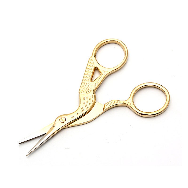 1Pcs Goud Zilver Antieke Vintage Reiger Vormige Roestvrij 9Cm Staal Naaien Schaar Cut Voor Stof Kleding Diy tool: Goud