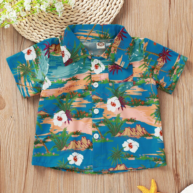 Børnetøj pige drenge skjorter strand hawaii ferie stil kortærmede toppe skjorte sommer baby drenge bluse
