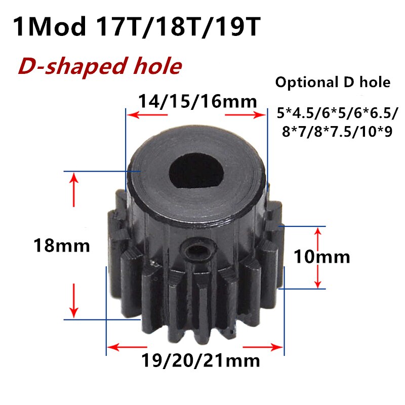 1Pc Tandwiel 1 Mod 17 Tanden 18 Tanden 19 Tanden 1M17T 1M18T 1M19T D-Vormige Afgewerkt Gat metalen Motor Boss Met Stap Gear
