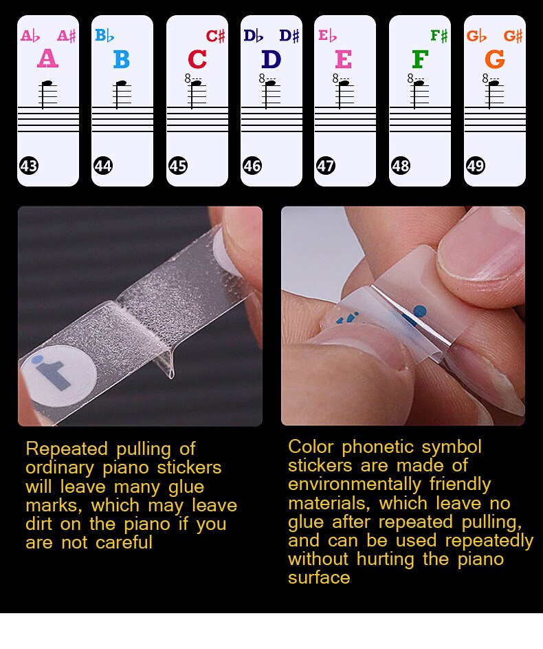 Transparent PVC Music Decal Notes Piano Keyboard Stickers 37 49 54 61 88 Keys Accessories for Electronic Piano Roll Up Piano