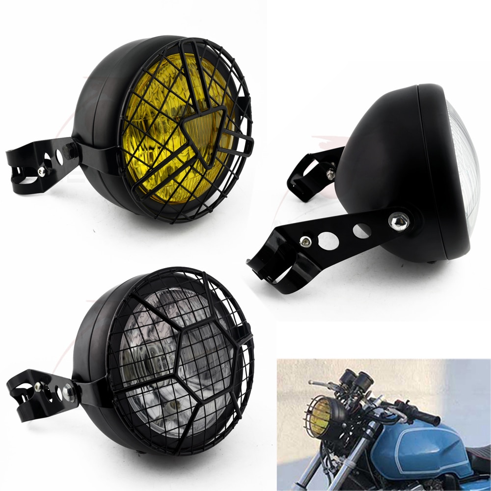 6.5 Inch Retro Motorcycle Headlight Grill Side Mount Cover with Bracket Motorcycle Side Mount Headlight Cover 35-43mm