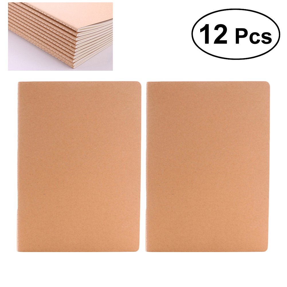 12Pcs A6 Kraft Notebooks Kraft Brown Blank Pages Blank Cover Kraft Journals