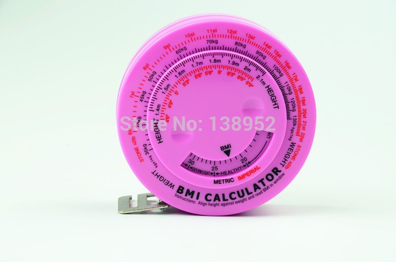 Pink color Bmi Calculator body Health Tape Measure body Mass Index with Retractable button
