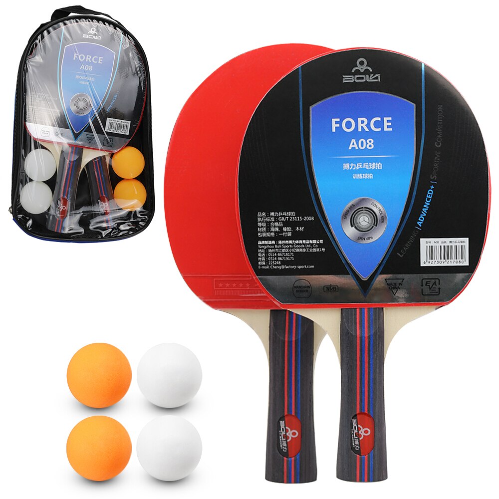 Bordtennisbold og bat sæt 4 ping pong flagermus 8 ping pong bolde pakke ping pong padle ketcher sæt med taske