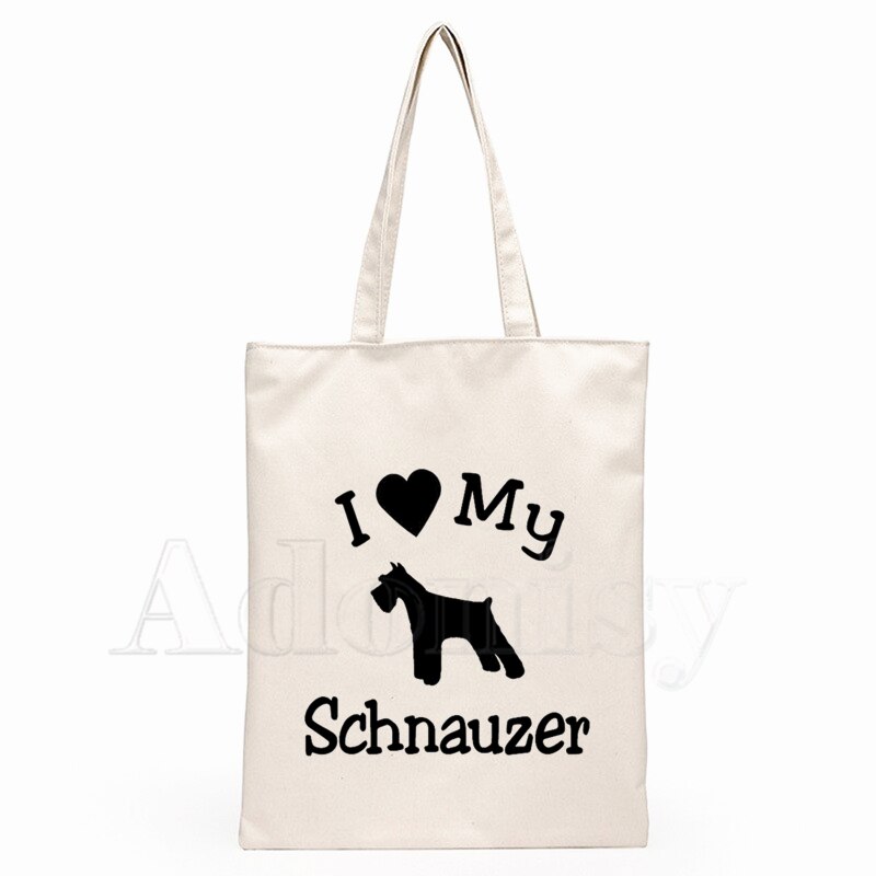 I Love My Dog Schnauzer Heartbeat Animal Lover Arrives Art Canvas Bag Totes Simple Print Shopping Bags Girls Casual Pacakge