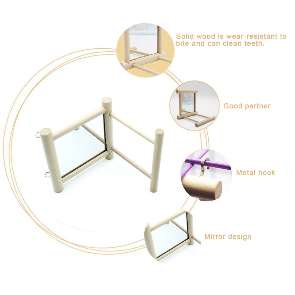 Bird Speelgoed Spiegel Kauwen Speeltuin Kaketoes Vogels Opknoping Speelgoed Natuurlijke Houten Vogel Papegaai Speelgoed Kauwen Opknoping Speelgoed