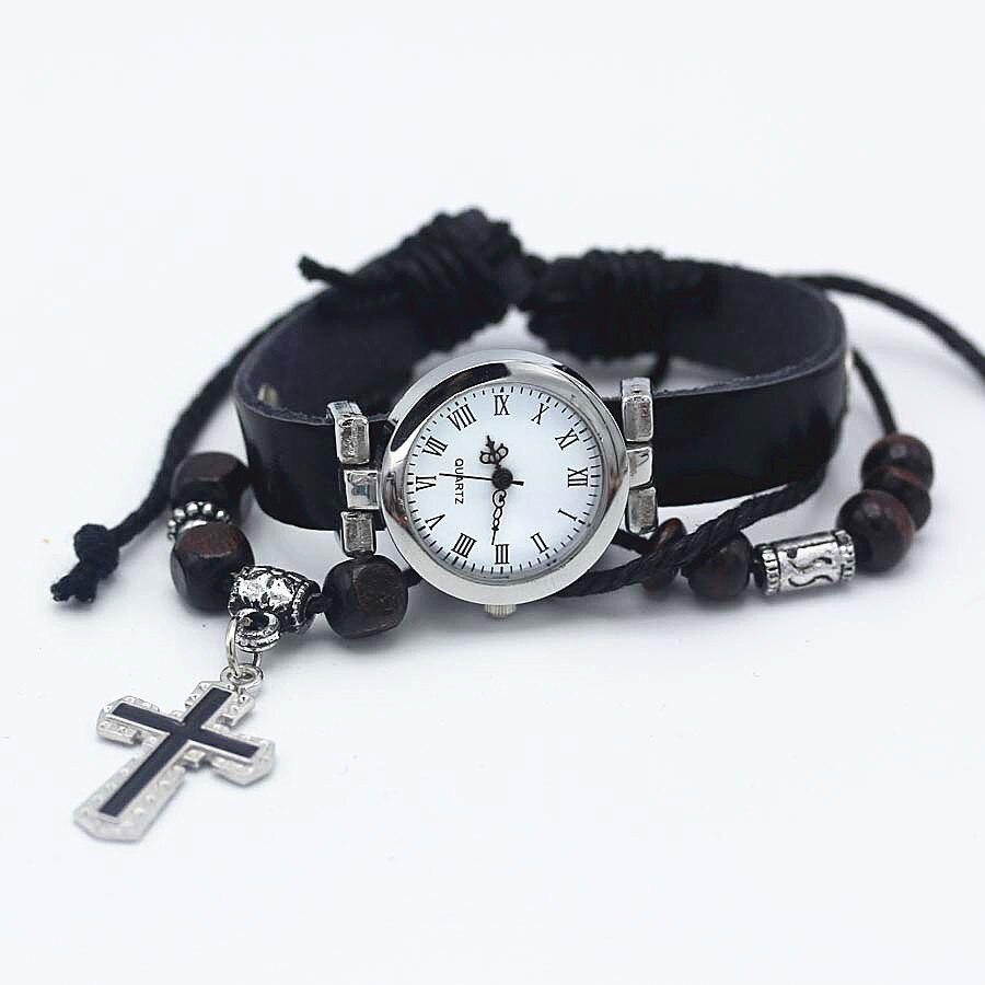 shsby unisex ROMA vintage watch leather strap bracelet watches Religious cross women dress watches silver female wristwatch