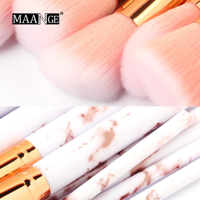 10 stuks/set maange marmer make-up kwast roze oogschaduw kwast foundation kwast contour kwast make-up tools