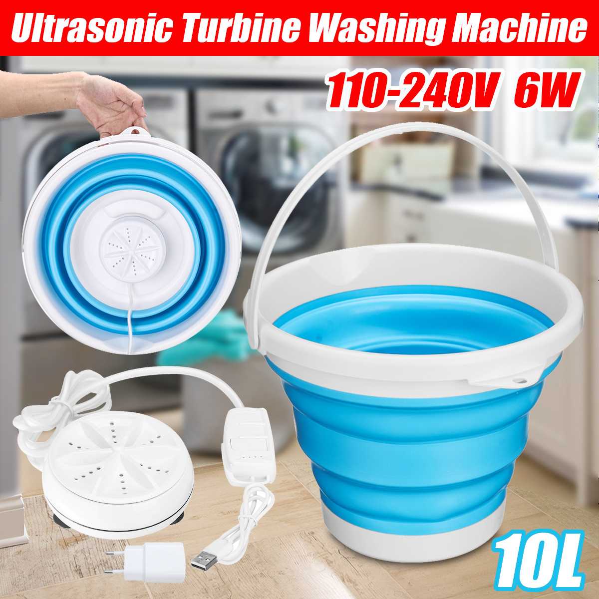 Remote control 10L Portable Mini Washing Machine Ultrasonic Turbine Washing Machine Foldable Bucket Shape Laundry Clothes Washer