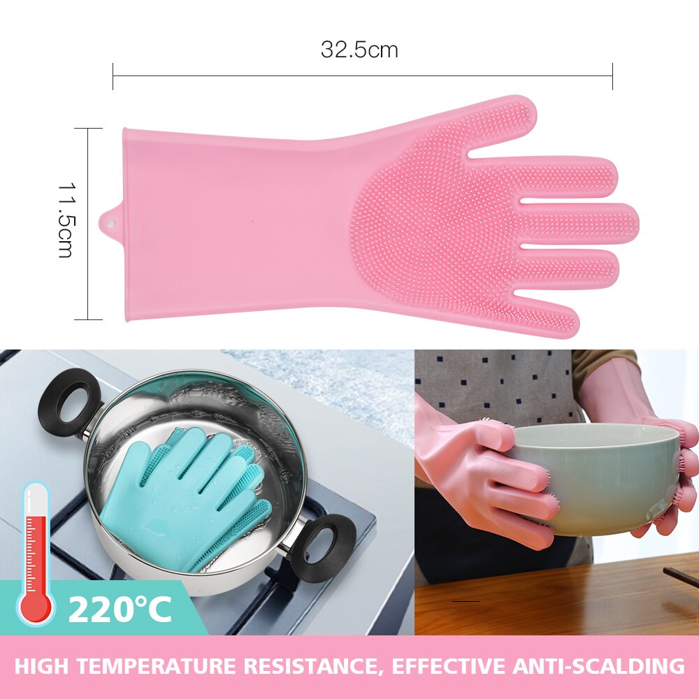 Dish Washing Gloves Scrubber Rubber Magic Cleaning Silicone Gloves Heated Resistant Kitchen Household Gloves Easy Washing Gloves