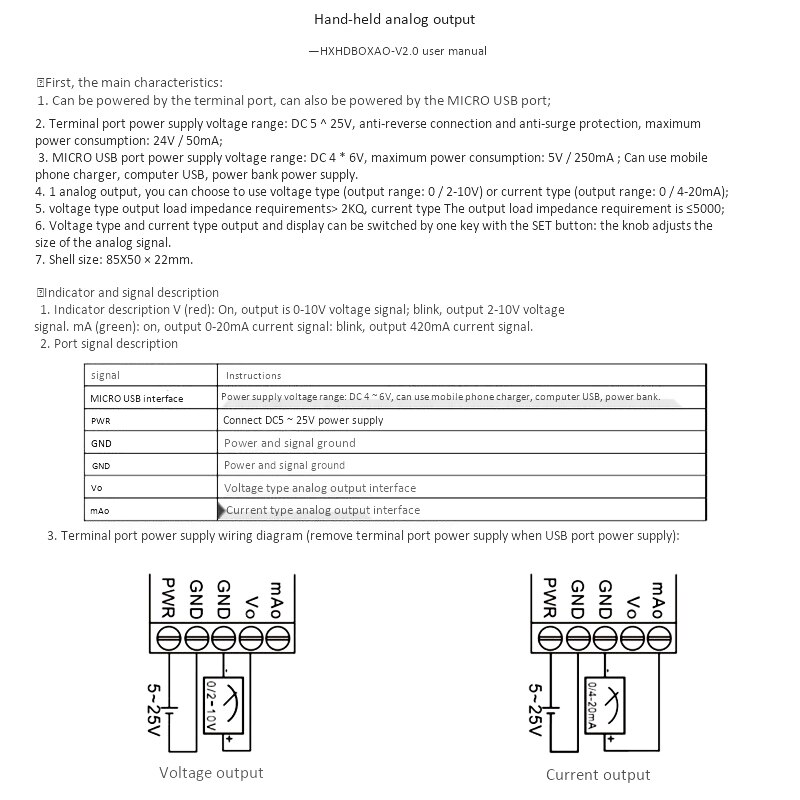 0-10V/2-10V 0-20MA/4-20MA générateur de Signal tension de courant réglable simulateur analogique Sources de Signal sortie 24V