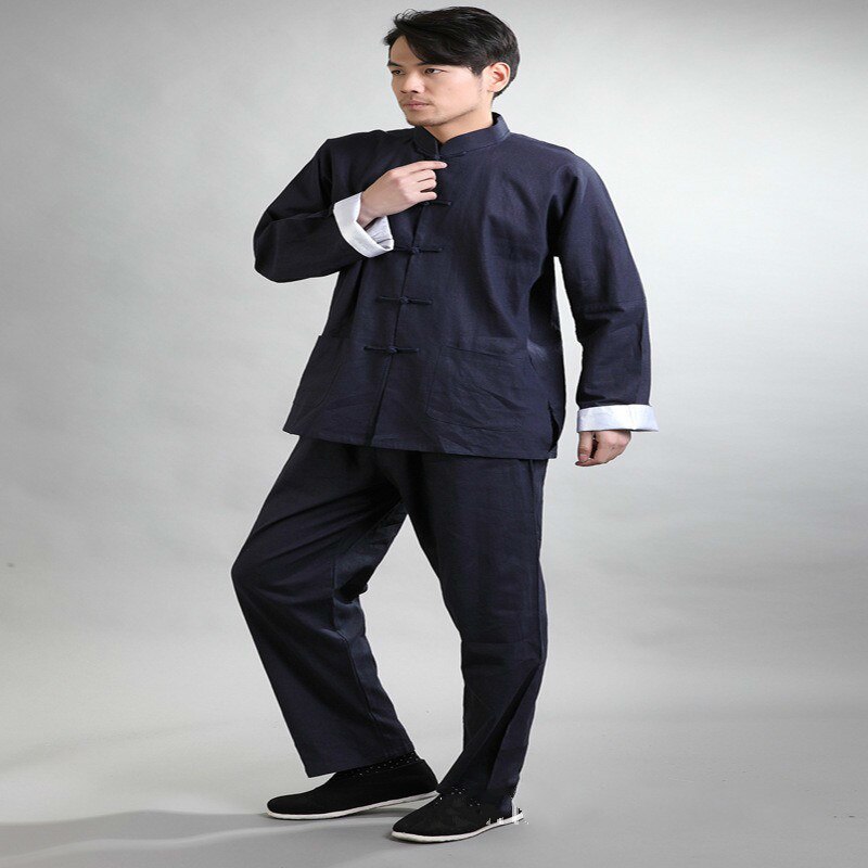 Miesten tang-puku puuvilla ja pellava pitkähihainen puku miesten tai chi -harjoituspuku