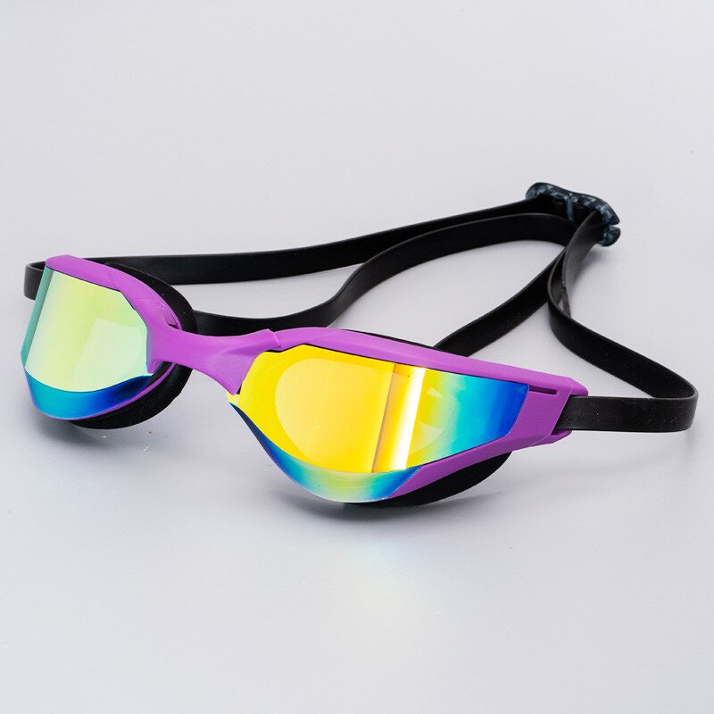 Swim Goggles with Case and Replacement Nose Bridge Anti-Fog UV Water Glasses Silicon Swimming Glasses for Men Women: mirrored purple