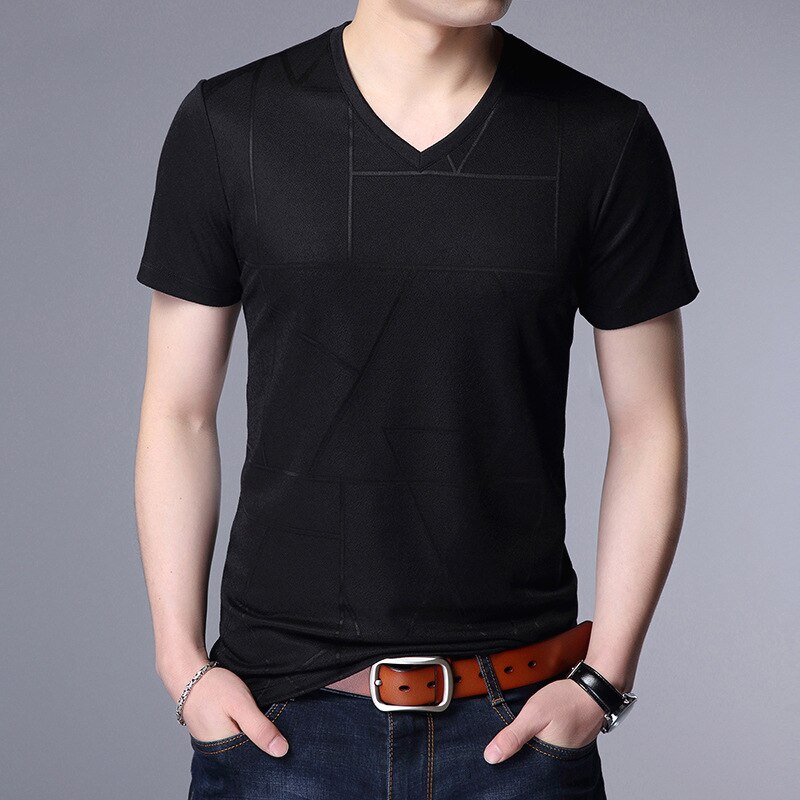 Liseaven herre t-shirts v-hals kortærmet t-shirt sommer t-shirt herre slim fit t-shirt: Sort / Xxl