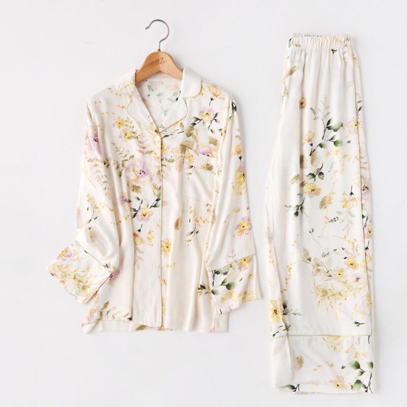 Elegante En Comfortabele Herfst Vrouw Pyjama Set Rose Bloem Afdrukken Pyjama Lange Mouw Lange Broek Vrouwen Set 2 Stuk Pijama: long sleeve set / M