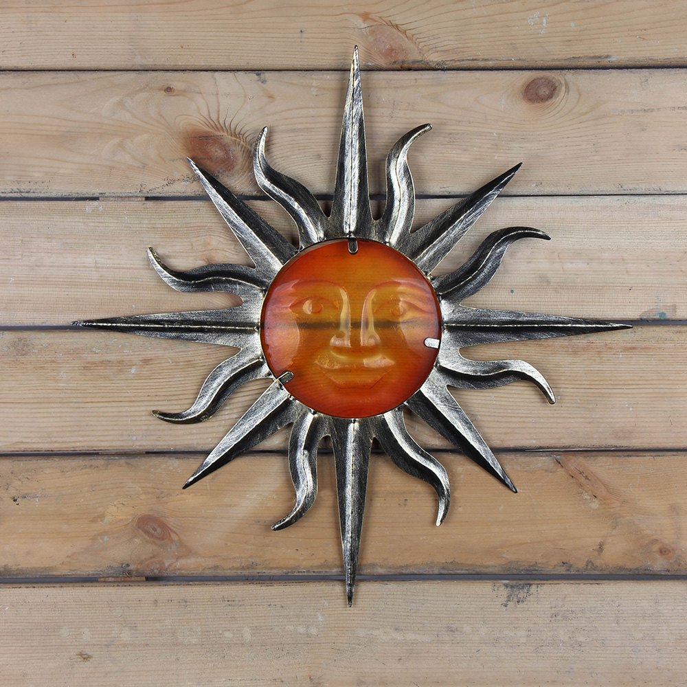 Décoration de mur de soleil en métal de jardin avec le verre pour la décoration de jardin ornements extérieurs et Statues Miniatures de décoration de cour