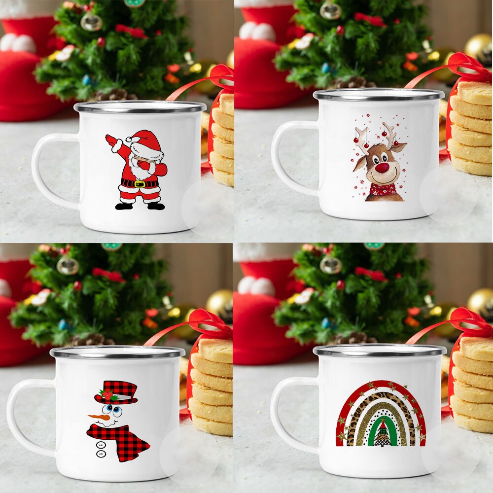 Tasse de noël en émail drôle, secret du père noël, renne, bonhomme de neige, tasse à chocolat , de noël en famille