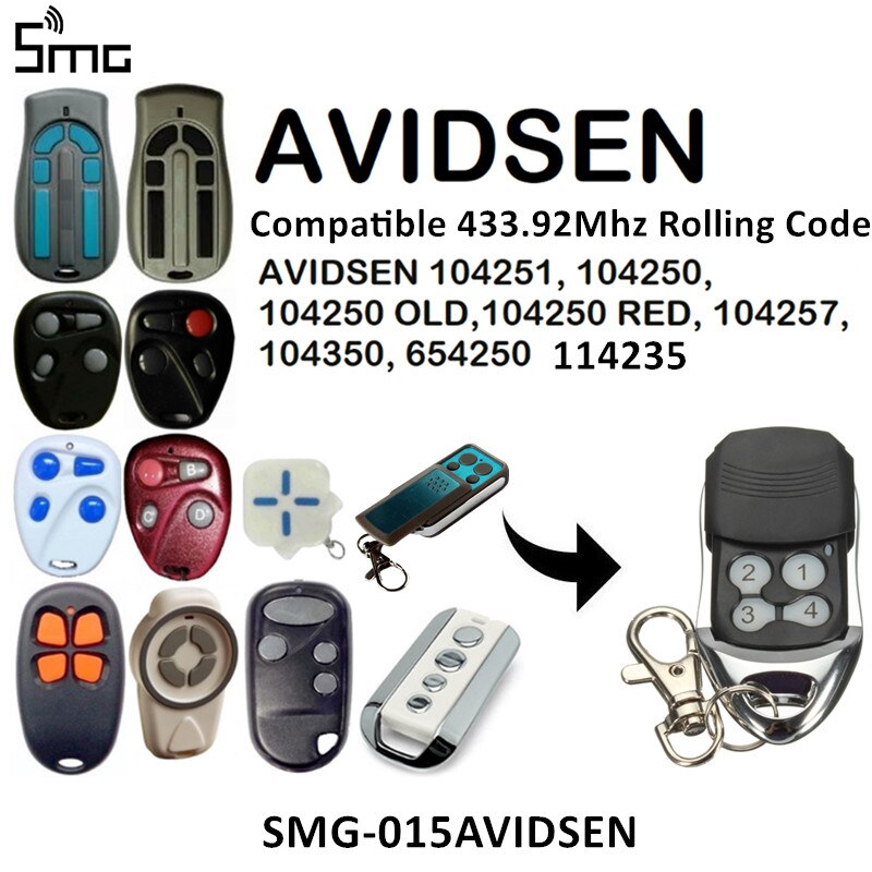 Code de roulement à distance pour télécommande, pour AVIDSEN 104251, 104250, 104257, 104350, 100400, 104505, 100500, 400600, 433.92MHz: ROLLING CODE