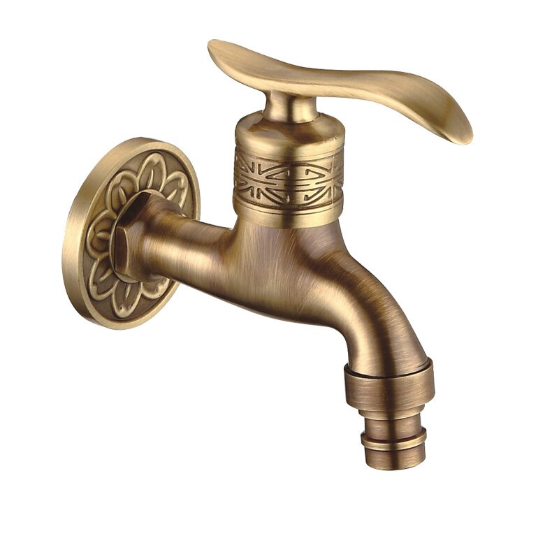 Carved Wall Mount Bibcock Brass Retro Tap Decorative Outdoor Garden Taps Washing Machine Mop Luxury Antique WC Faucet: 3