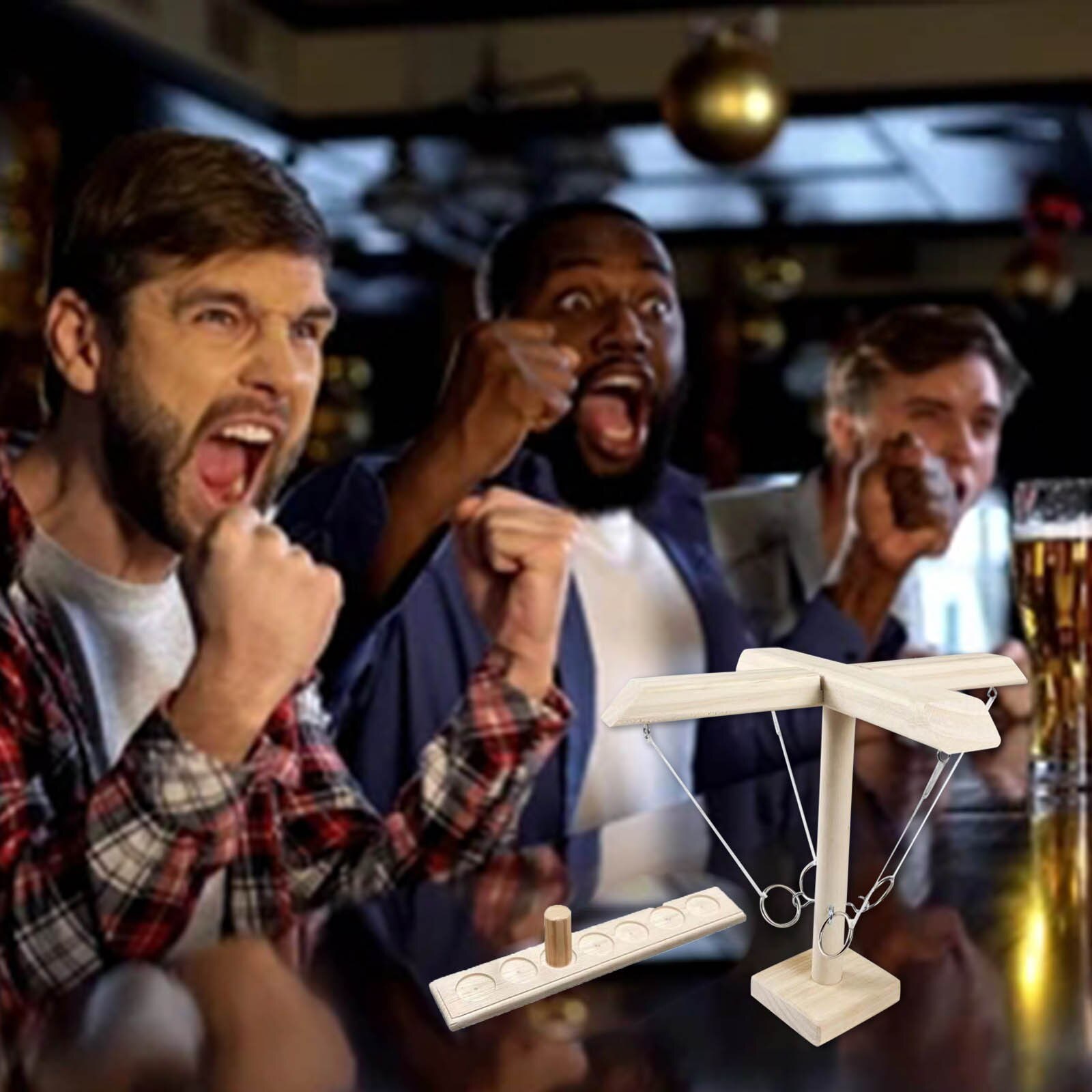 Four People Drinking Party Ring Leisure Style Bar Shop Handmade Wooden Ring Toss Hooks Fast-paced Interactive Game For Bars