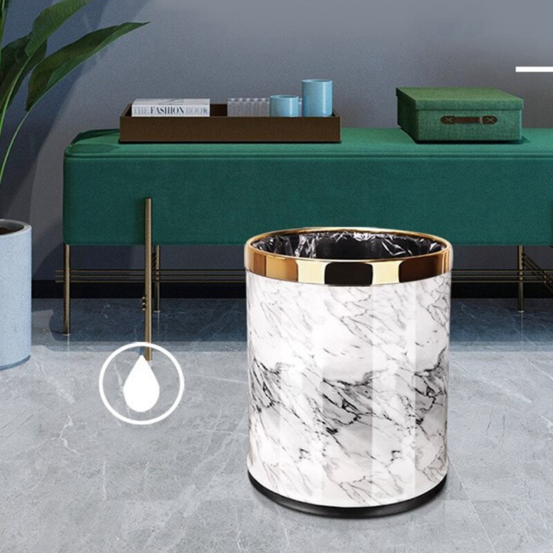 Cubo de basura con patrón de mármol, papelera de 10L, diámetro de 23Cm, altura de 27Cm, para sala de estar, baño, cocina
