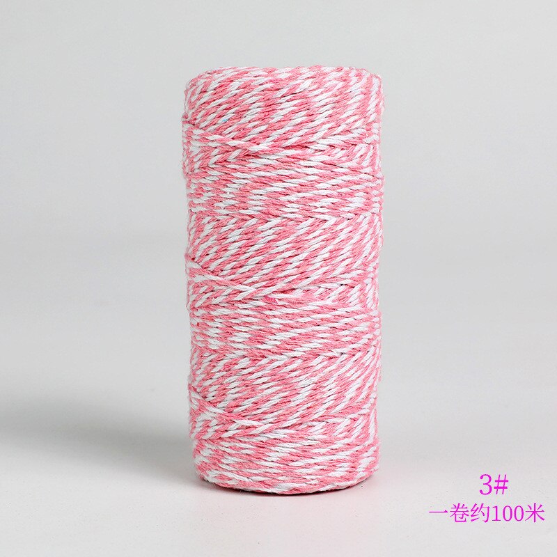 Cuerda de algodón de doble color para manualidades, Material de embalaje hecho a mano, hilo de algodón blanco y negro decorativo, cordón de costura trenzado de 2mm, 100m: Light Pink